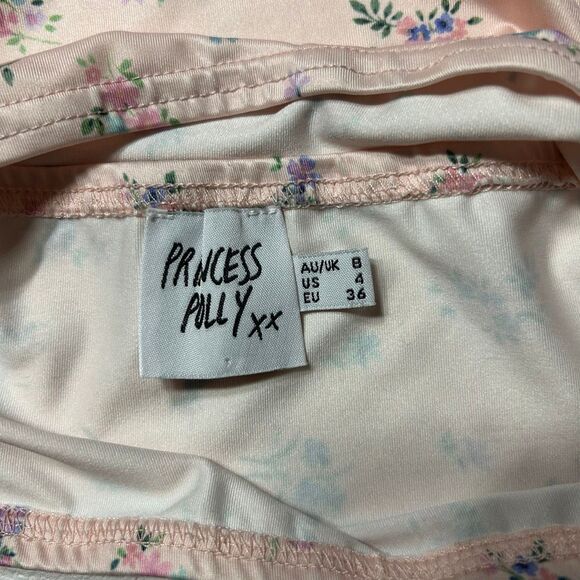 Princess Polly Floral Halter Top US 4 Pink Plunge Crop Tie Back - Picture 3 of 5